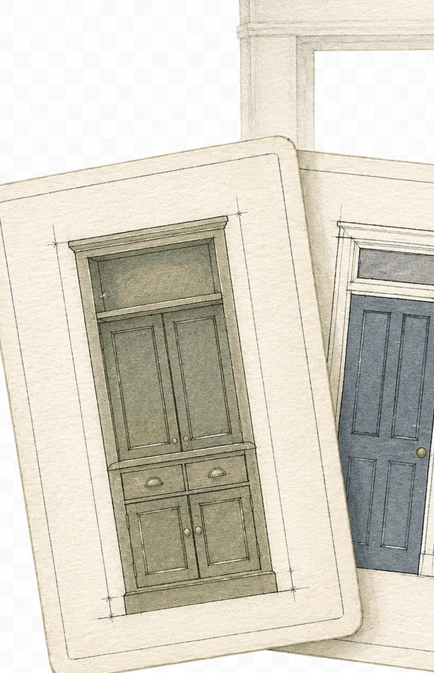 Cropped cabinet elevation cards from a kitchen planning illustration