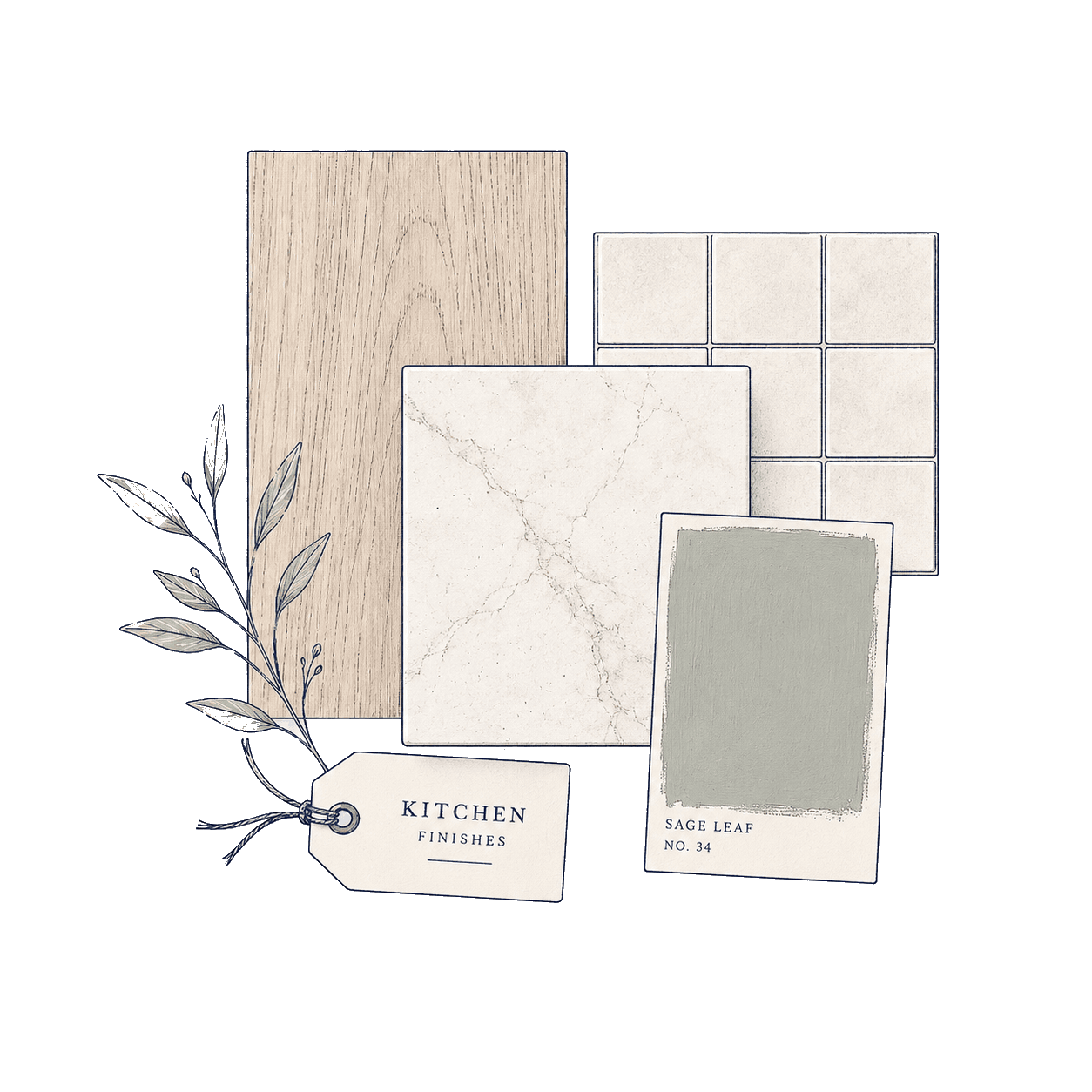 Kitchen finishes and material swatches