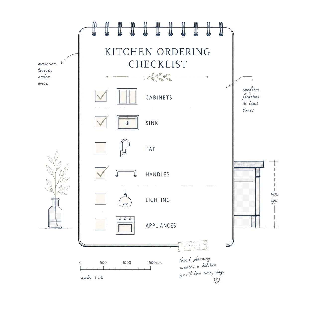 Ordering checklist in a project notebook