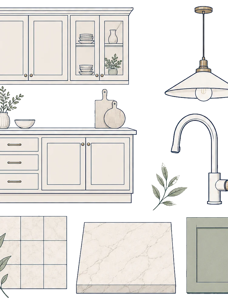 Kitchen appliance and product elements fragment. Pocketa kitchen renovation planning fragment. Kitchen appliance and product elements fragment