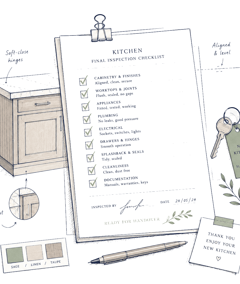 Inspection checklist sheet fragment. Pocketa kitchen renovation planning fragment. Inspection checklist sheet fragment