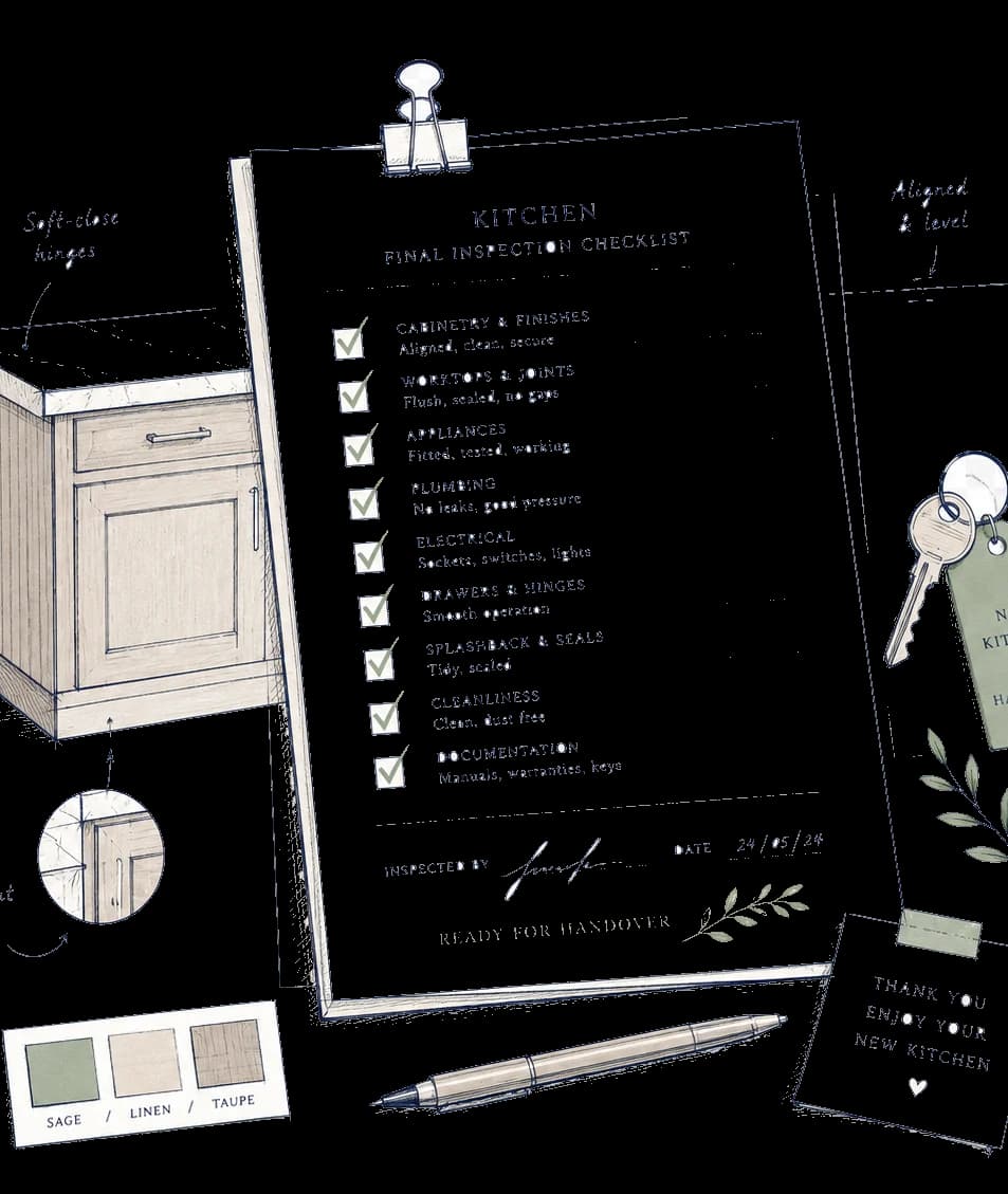 Inspection checklist sheet fragment. Pocketa kitchen renovation planning fragment. Inspection checklist sheet fragment
